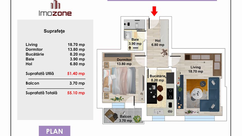 BLOC NOU, 2 camere, etaj 5, 55 mp, CENTRALA, Bucaterie inchisa, COMISION 0% - Poză 8