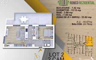 2 camere cu Terasa Titan Pallady- panouri solare -tehnologie  NovingAIR - Schiță 1