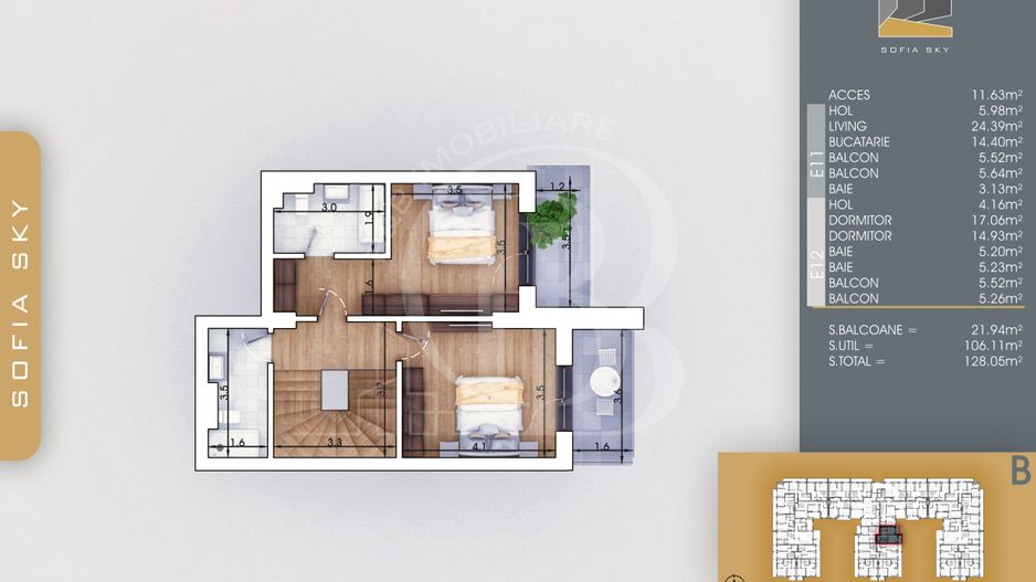 Duplex 3 camere Bucatarie 14mp Mutare Rapida 7min Metrou - Schiță 3