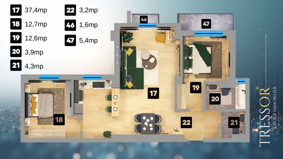 3 camere/mobilat, 81 mp, 2 balcoane, 2 băi, bloc nou - Poză 3