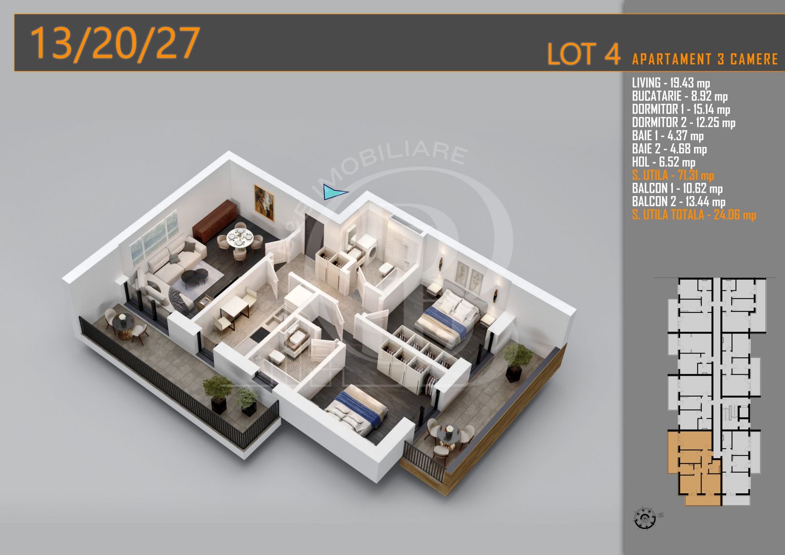 Apartament 3 camere Titan Th. Pallady-Sector 3-Metrou Teclu - Schiță 10