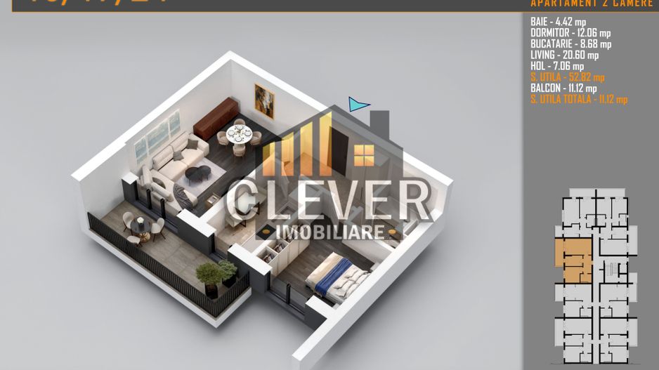 Ap 2 Camere | 63 mp Total | Balcon 10,47 mp | Comision 0% - metrou Teclu - Schiță 7