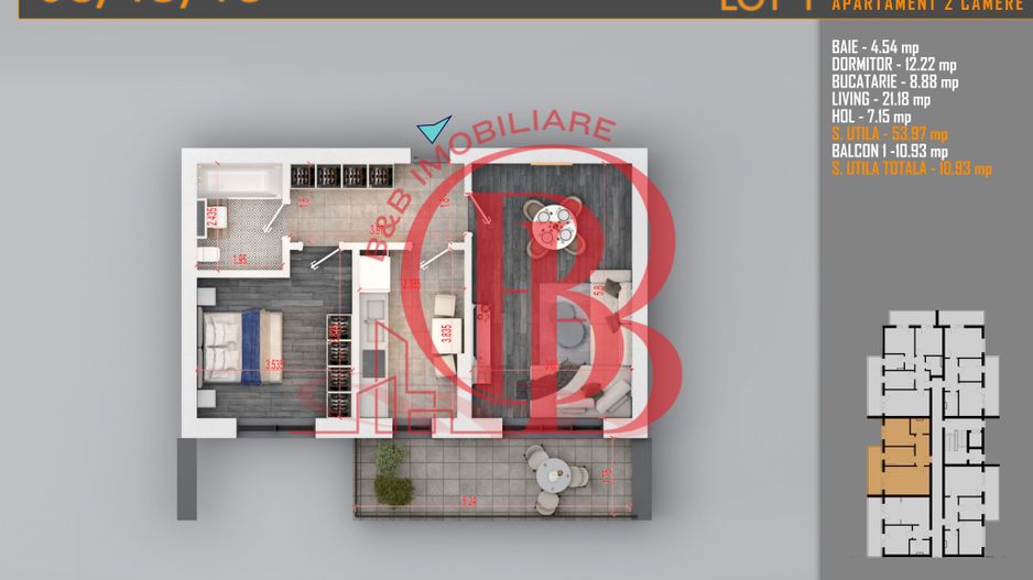 Apartament decomandat 2 camere -Titan Pallady Metrou Teclu - Schiță 1