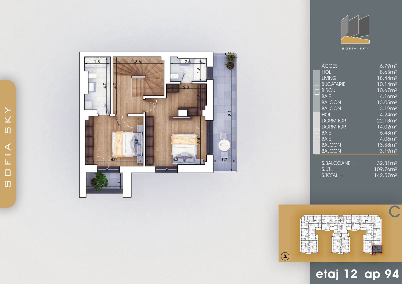 4 camere duplex - panoramic 700 metri Metrou Nicolae Teclu - Schiță 13