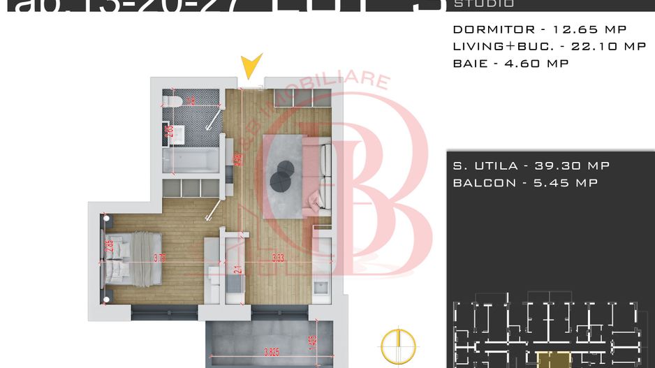 Apartament 2 camere Promo Parcare Titan-Theodor Pallady - Schiță 1