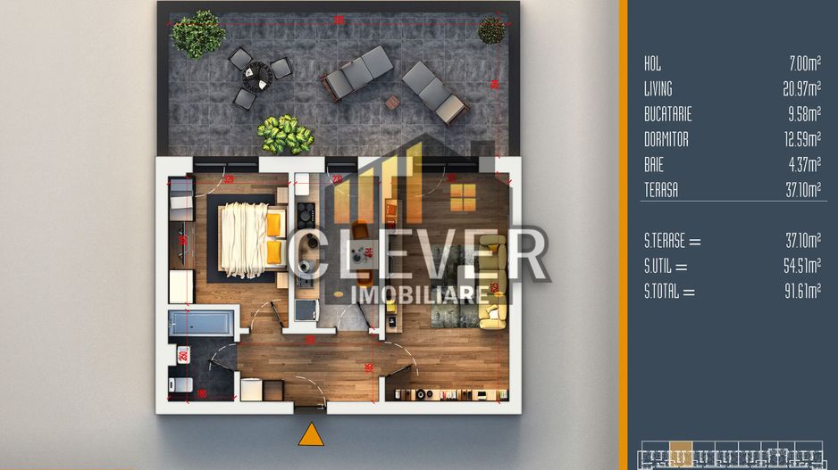 Apartament Superb 2 Camere cu Terasa 37mp Theodor Pallady - Schiță 10