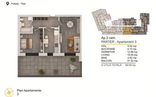 Apartament 2 camere cu Terasa Theodor Pallady - Schiță 2