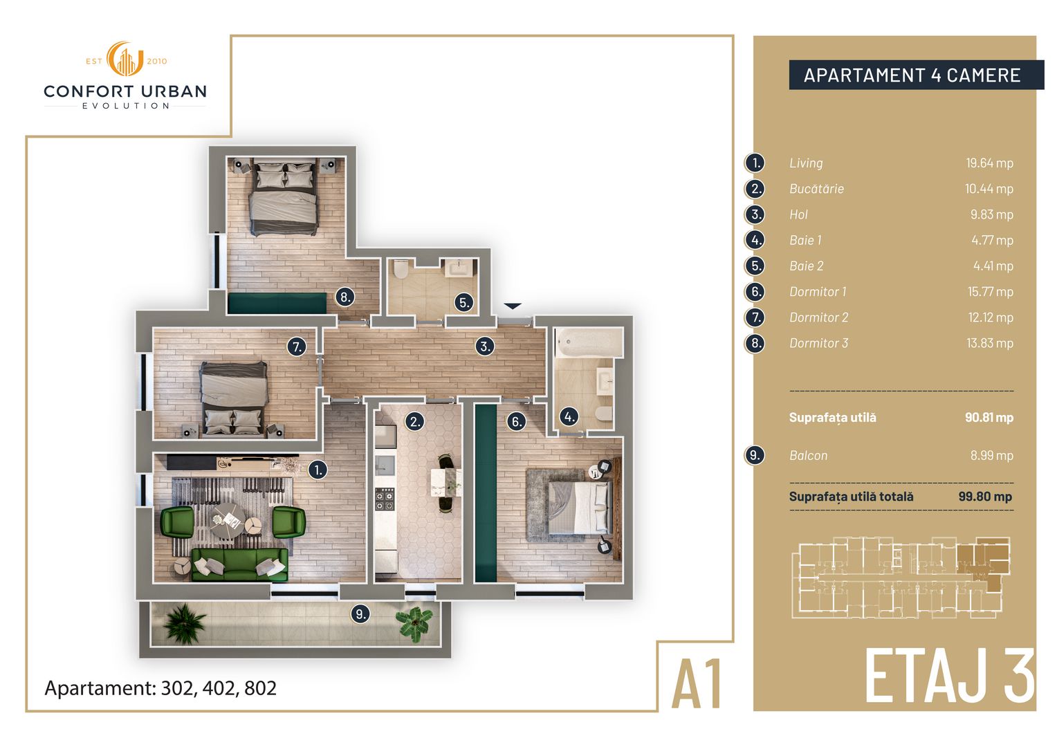 Apartament 4 camere, decomandat, ansamblu GREEN, Targ Pucheni - Poză 8