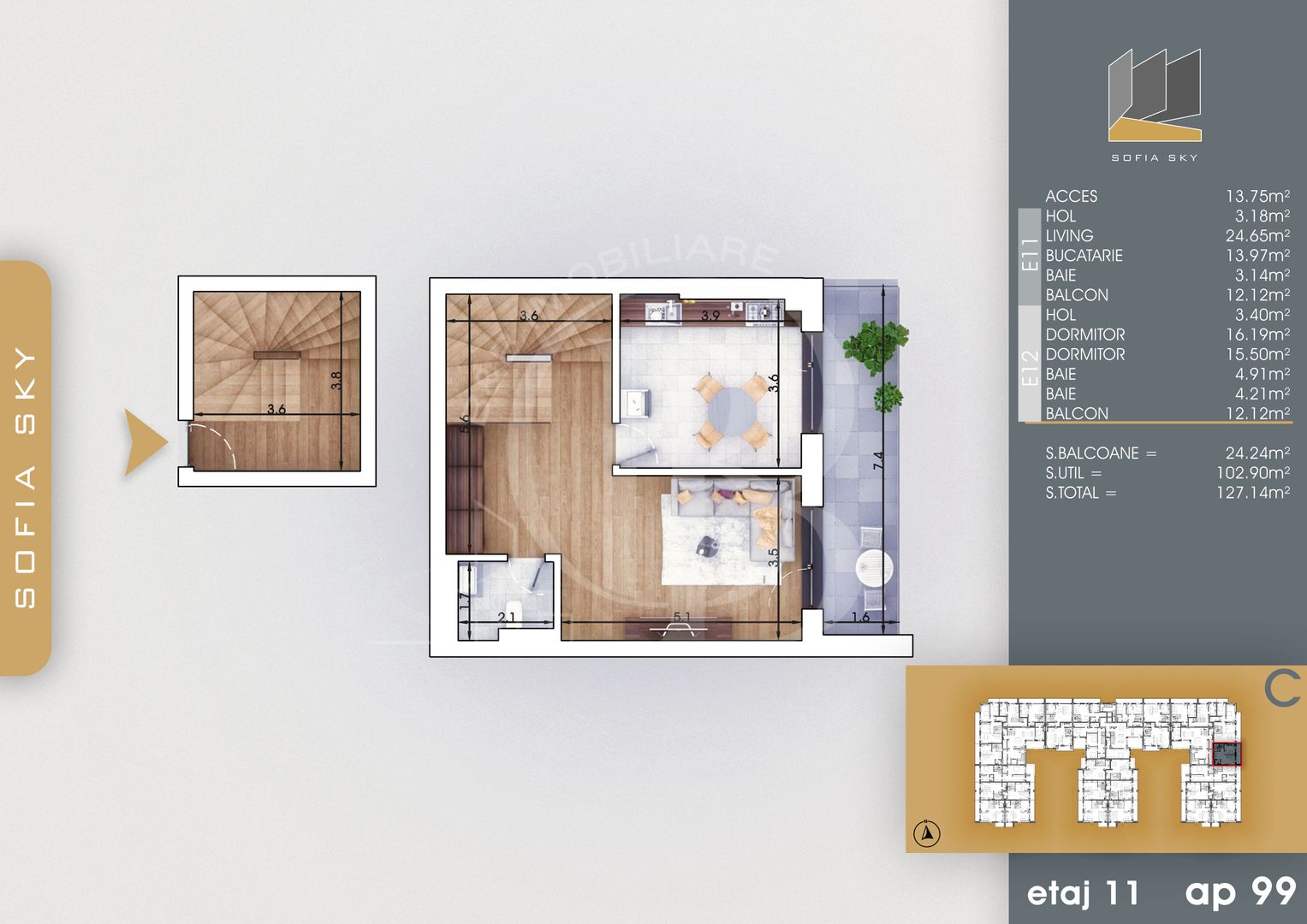 Apartament 3 camere mari cu scara interioara | 7min metrou Teclu - Schiță 3
