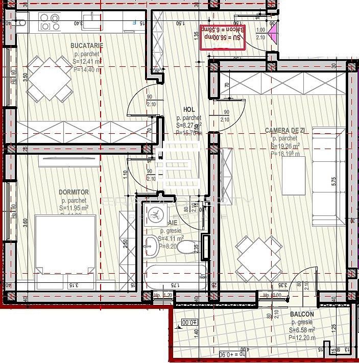 Apartament 2 camere | Etaj 1 | 56 mp utili  | Șelimbăr – Zona Unirii - Schiță 10
