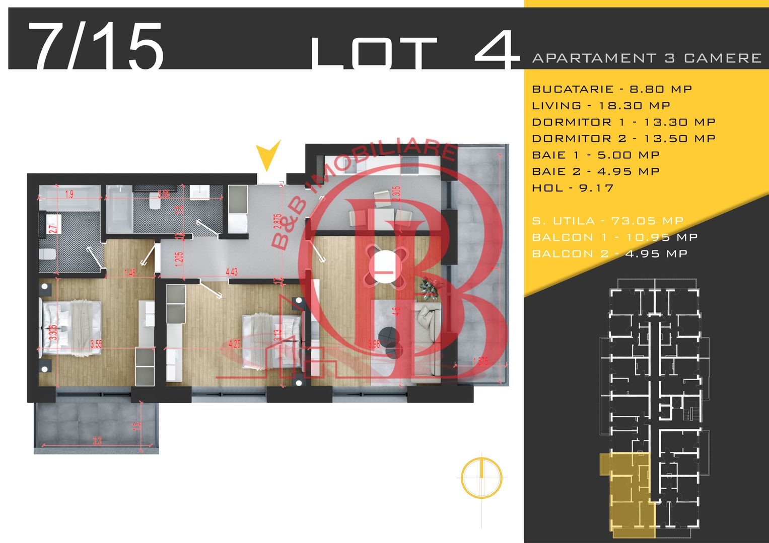 3 camere decomandat Titan Pallady  Metrou Nicolae Teclu - Schiță 13