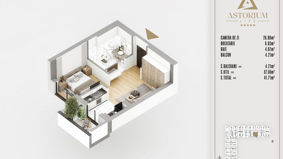 2 cam tip studio proiect premium ideal investitie - Schiță 1