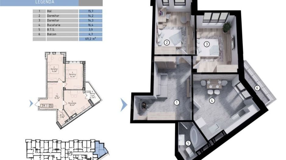 Vânzare, apartament, 2 camere, str. Nicolae Dimo, Durlești - Poză 2