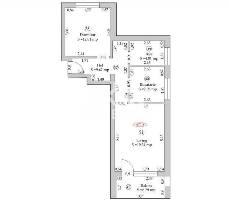 Apartament 2 camere, 54 mp + balcon 6 mp,la 10 min de centrul Sibiului - Schiță 10