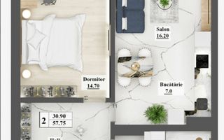 Vânzare, apartament, 2 camere, strada Profesor Ion Dumeniuc, Ciocana - Schiță 2