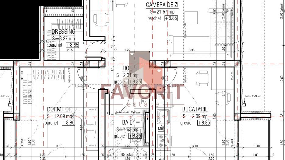 Spatios. Bucatarie inchisa. 2 balcoane. - Schiță 15