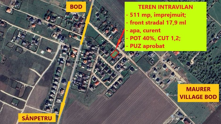 De Vanzare TEREN Intravilan, 511 mp, in BOD - Poză 1