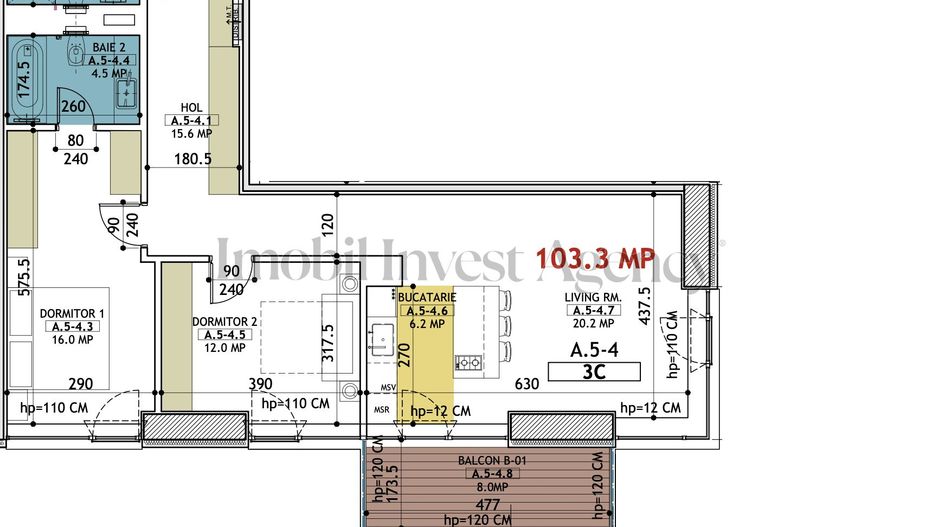 Apartament 3 camere mobilat in One Verdi Park cu loc de parcare - Schiță 18