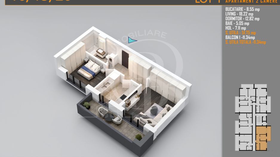 Apartament decomandat 2 camere -Titan Pallady Metrou Teclu - Schiță 2