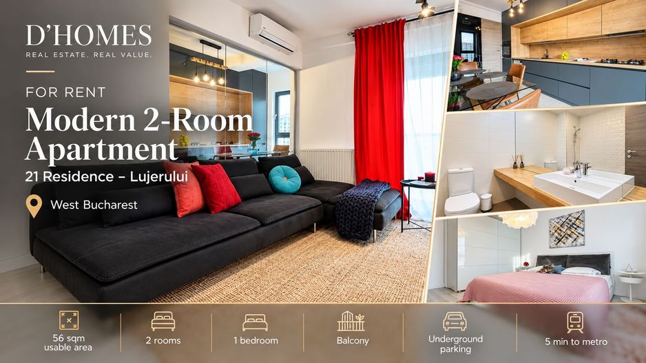 For Rent | Modern 2-Room Apartment | 56 sqm | 21 Residence - Poză 1