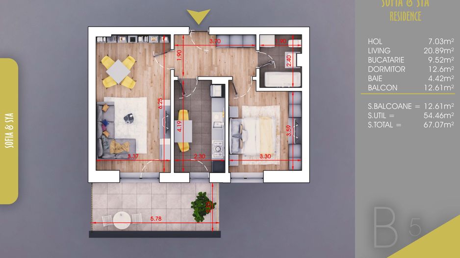 Apartament 2 camere Parcare Gratis-Pallady-Metrou Teclu - Schiță 1