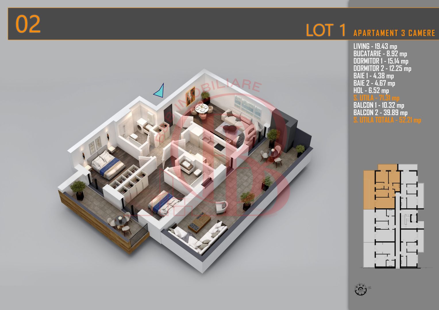 Apartament 3 camere Cu terasa Generoasa-Titan Th. Pallady - Schiță 2