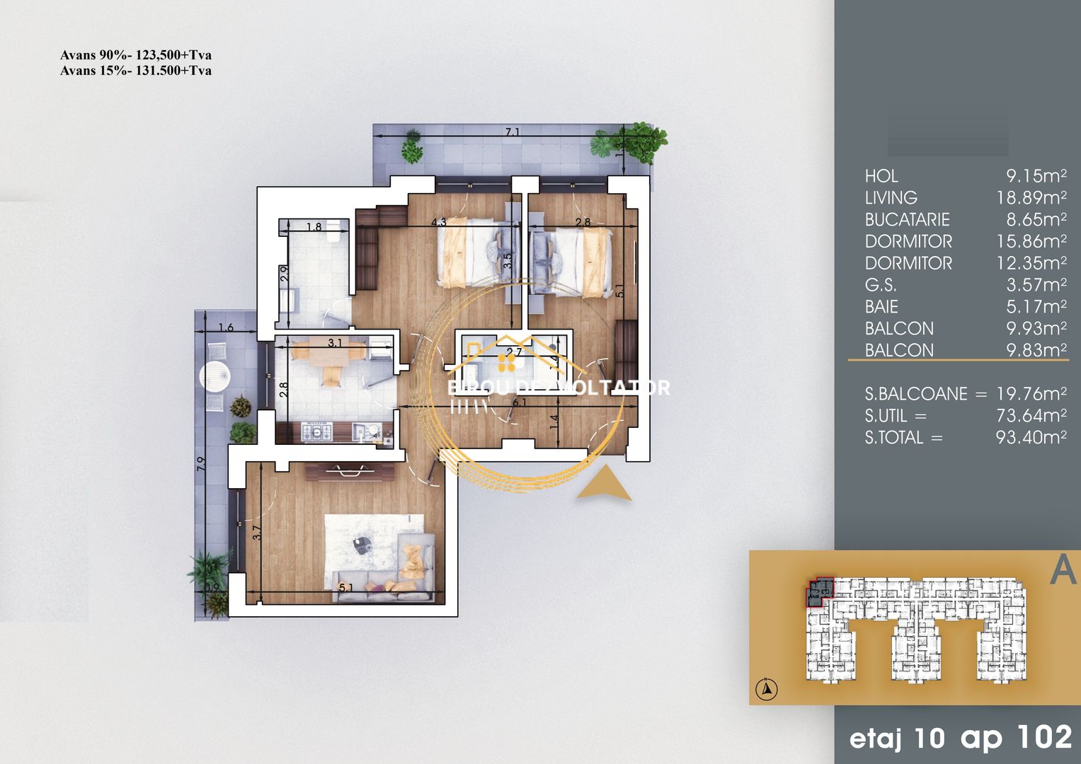Metrou la 8 minute Decomandat Mare 2 balcoane Vedere libera Pallady - Poză 10