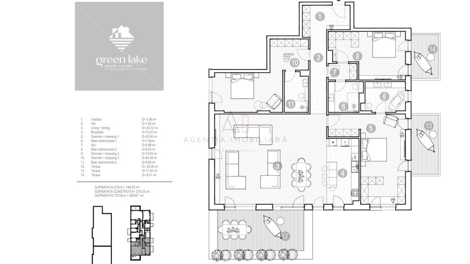 Apartament Spectaculos | 4 Camere | Terasa 22 mp | Green Lake Baneasa - Poză 17