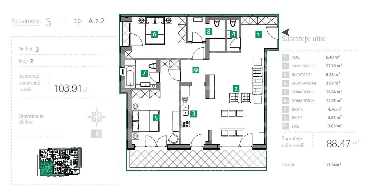 Vânzare, apartament, 3 camere, zona Sisești, București - Schiță 10