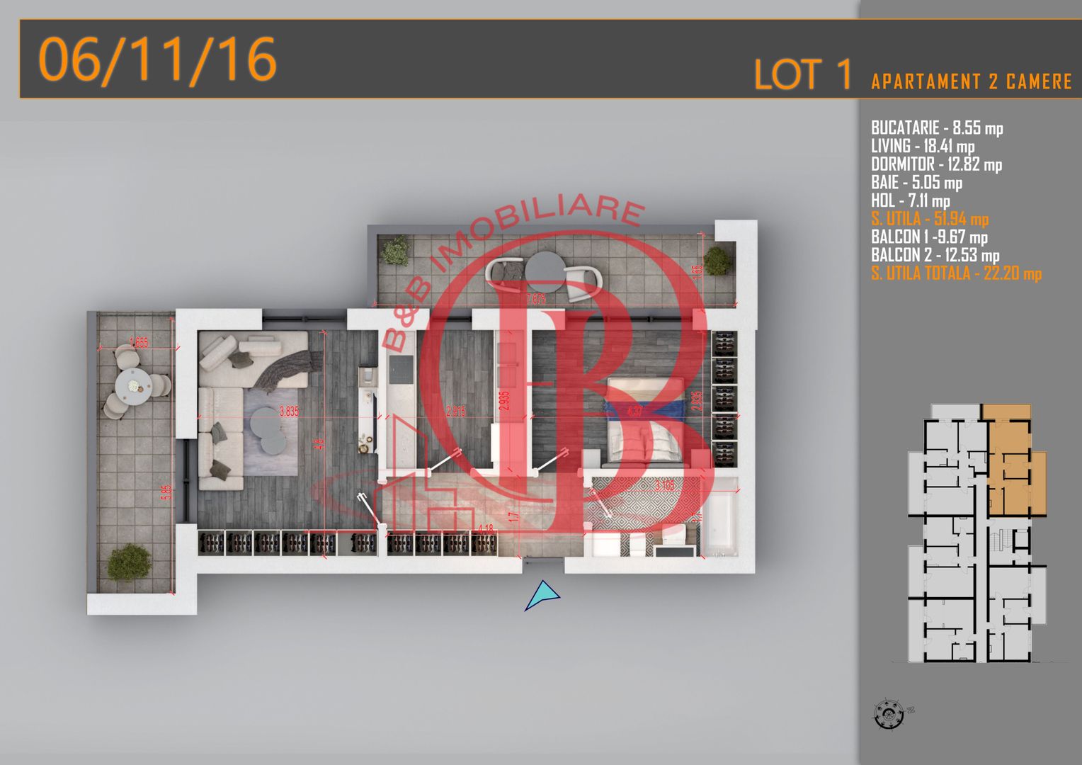 Apartament decomandat 2 camere -Titan Pallady Metrou Teclu - Schiță 1