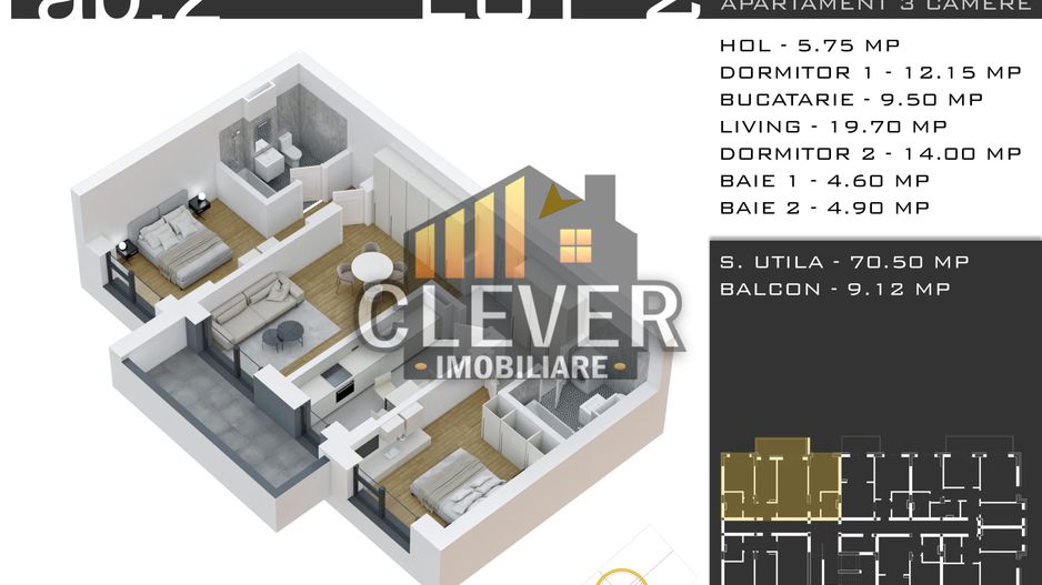 Apartament nou 3 camere 80 mp, parcare inclusă - Pallady - Schiță 14