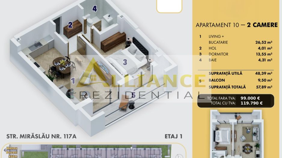 2 camere | 58mp | Bloc Nou langa metrou - Poză 7