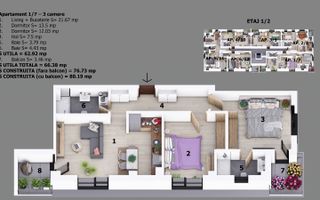 Apartament 3 camere Otopeni central | bloc cu lift, parcare - Schiță 11