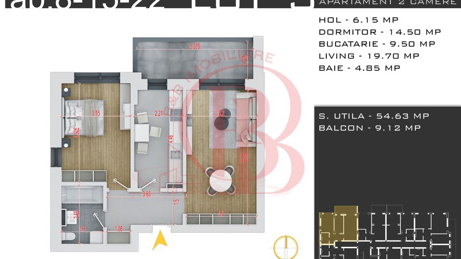 Apartament 2 camere Th. Pallady-Metrou N. Teclu-Comision 0 - Schiță 18