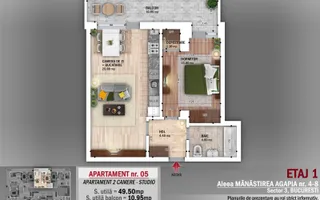 Apartament 2 camere open space | metrou Nicolae Grigorescu - Schiță 12