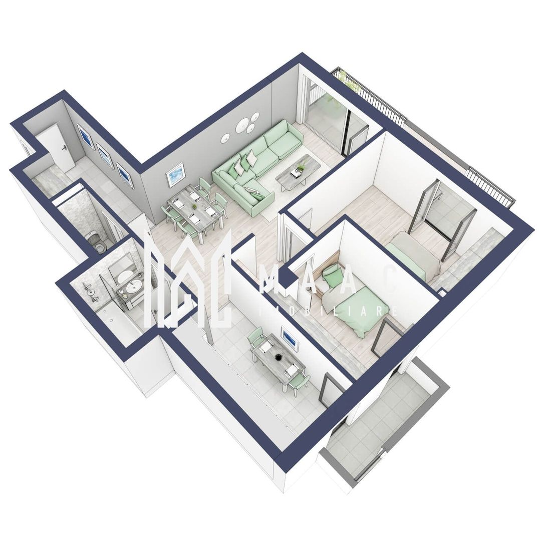 Apartament 3 camere | Balcoane 15.1 mp | Etaj 1 | Turnisor - Poză 2