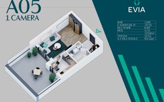 Garsoniera Premium cu Terasa 12 min Metrou Nicolae Teclu - Schiță 2