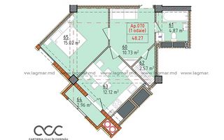 Vânzare apartament, 2 camere, Cartierul Cluj, strada Ceucari, Râșcani - Schiță 2