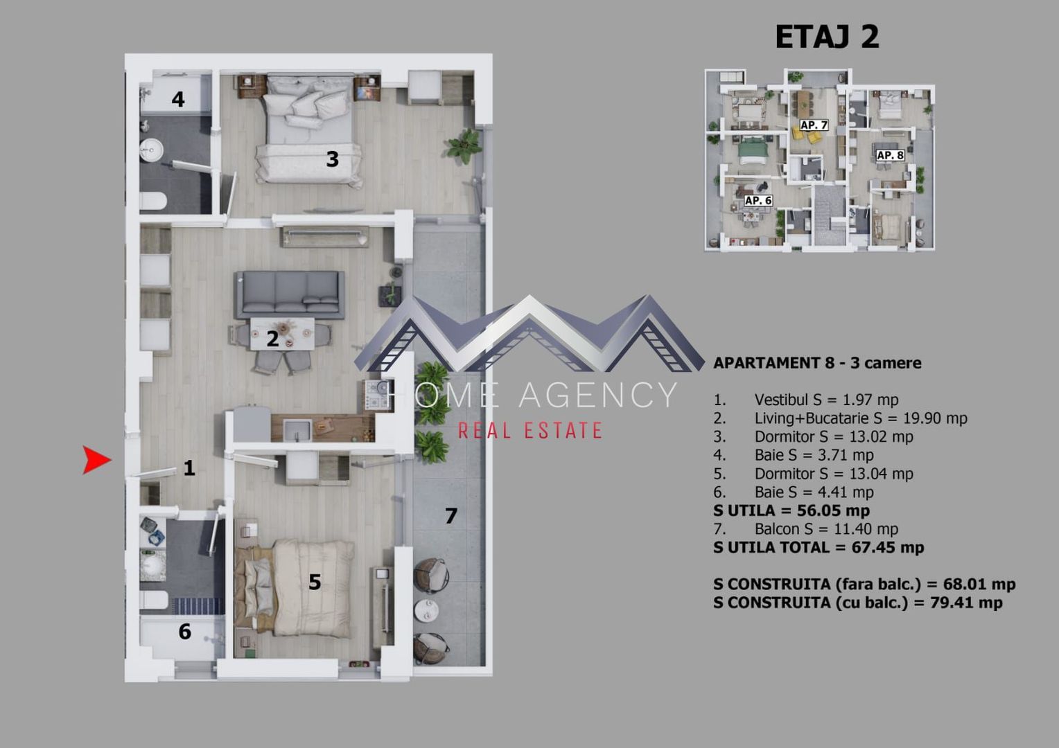 Apartament 3 camere Otopeni premium | prima închiriere - Schiță 12