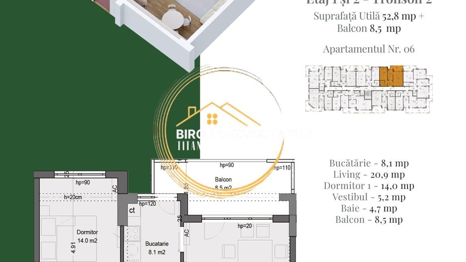 Decomandat Ansambu verde Premium 15min de metrou Teclu Ikea Titan - Schiță 3