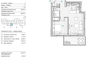 VANZARE APARTAMENT 2 CAMERE | STRAULESTI | 60MP | TERASA | COMPLEX NOU - Poză 22