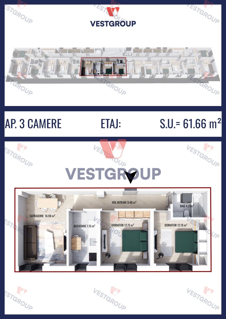 Apartament 3 camere Proiect Weiner 5 Direct Dezvoltator Vest Group - Poză 2