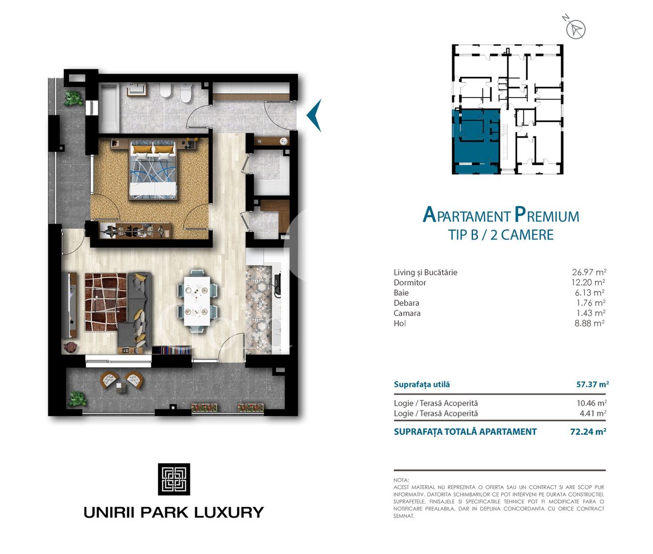 Apartament cu 2 camere, 57 mp utili, bloc nou, cartier Unirii - Schiță 12