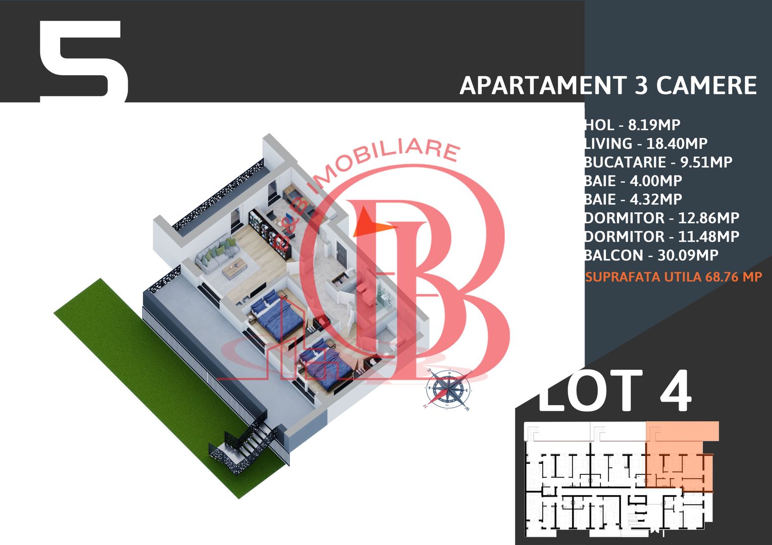 3 camere cu gradina Finalizat  -parcare inclusa -tva inclus - Schiță 1