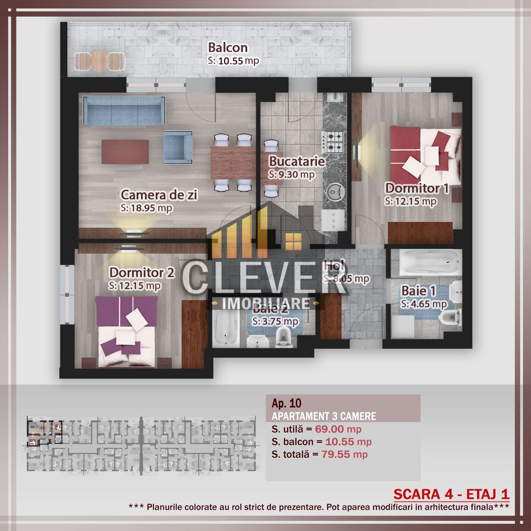 Apartament 3 camere Pallady – 80 mp, Decomandat, Comision 0 - Schiță 14