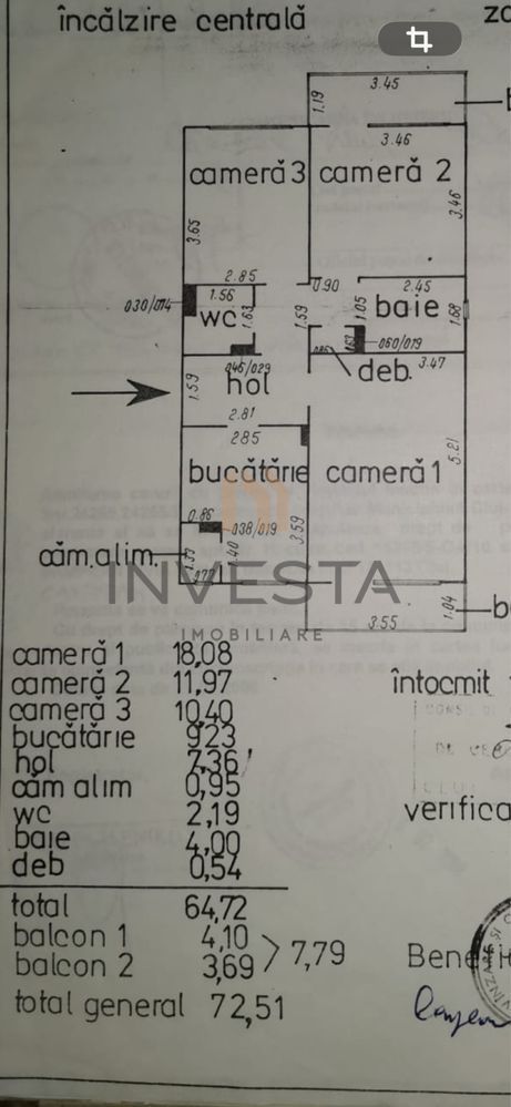 Apartament 3 camere decomandat de vanzare - cartierul Zorilor - Schiță 12