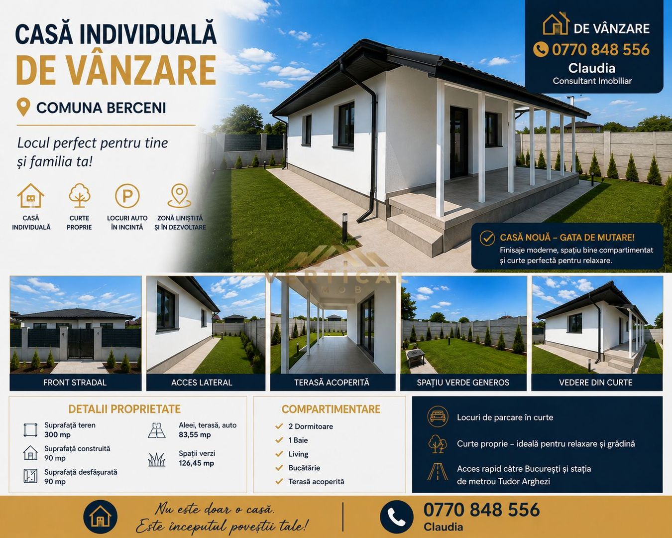 Casă individuală nouă/Teren 300 mp Comuna Berceni - Poză 1