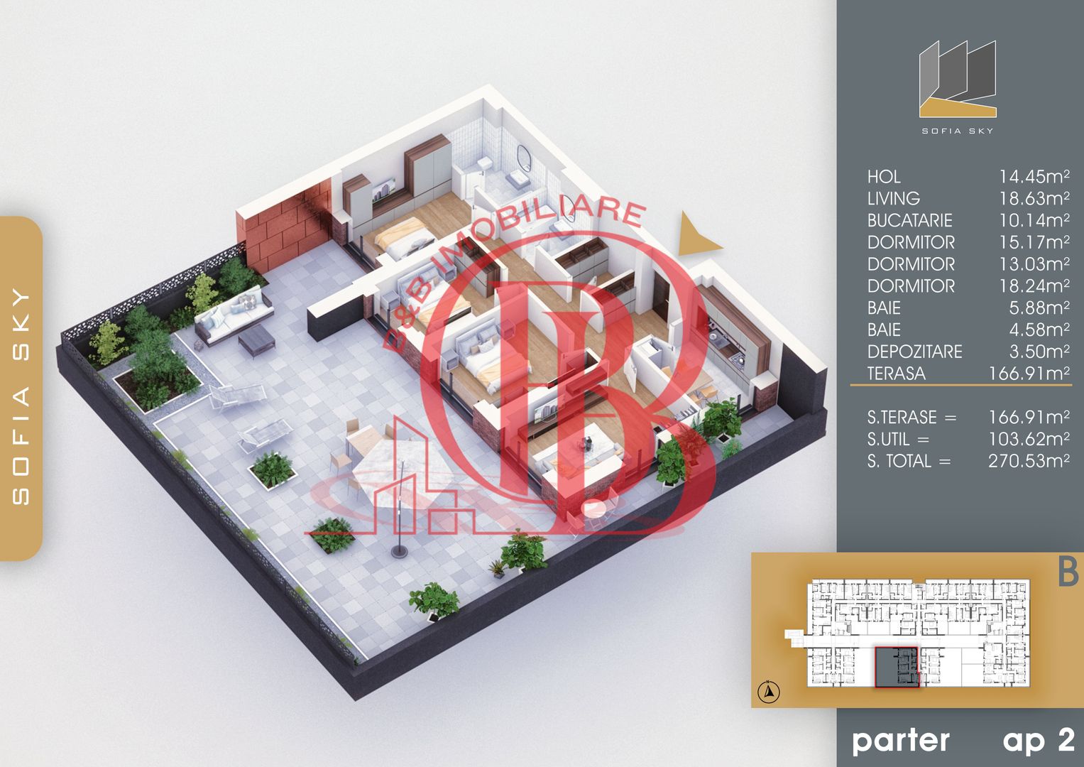 Titan-Pallady 4 camere cu terasa generoasa Bloc Finalizat - Schiță 2