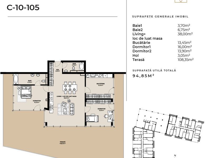 🏡 Apartament exclusiv cu 3 camere și terasă spectaculoasă de 108 mp | - Poză 3