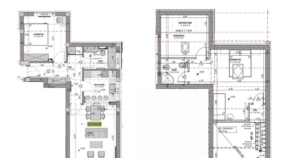 Penthouse 3 camere, 2 băi, mobilat complet, orientare SUD - întabulat - Poză 8
